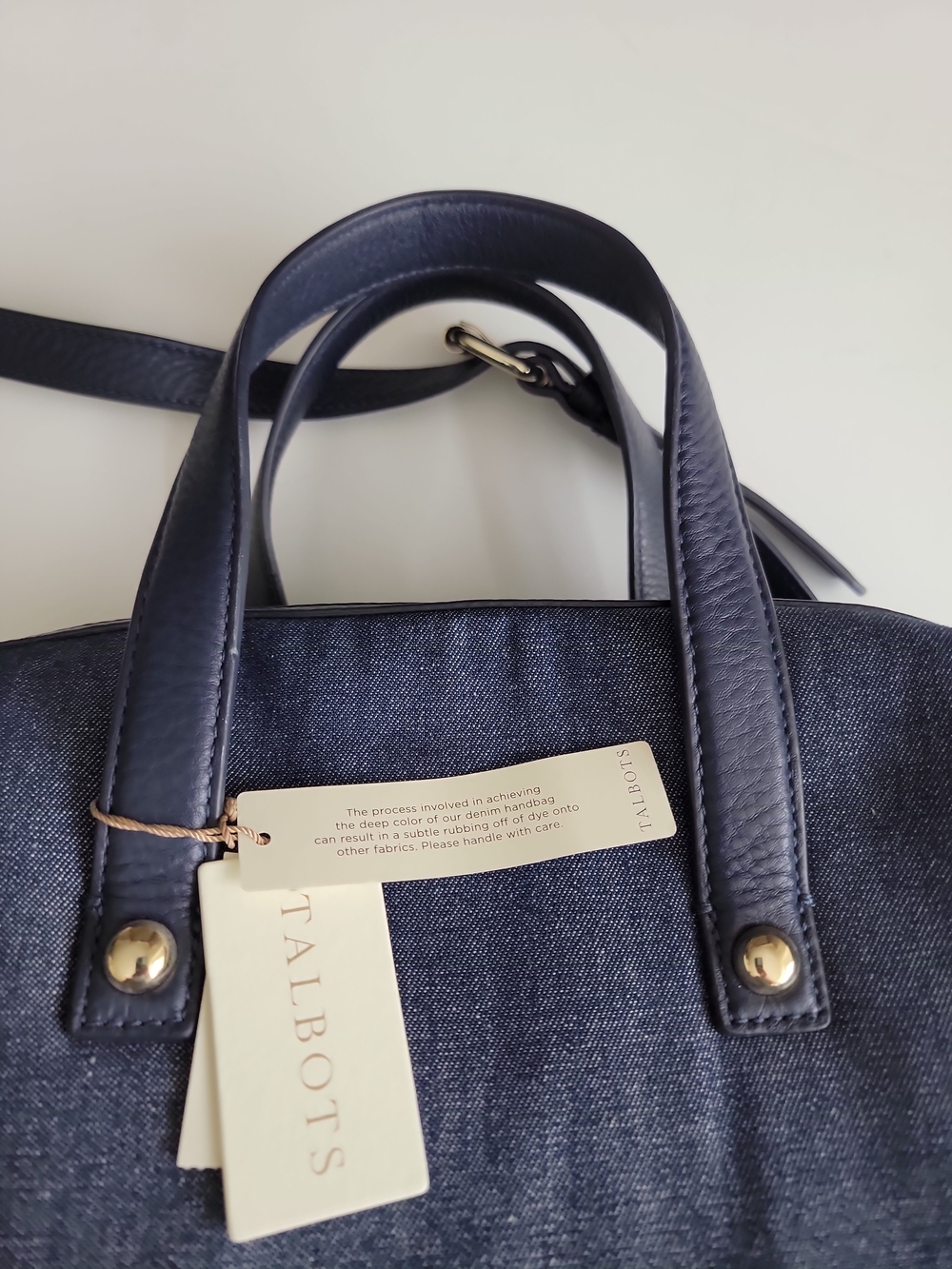 Talbots Navy Denim Satchel with Gold Hardware - Picture 4 of 12